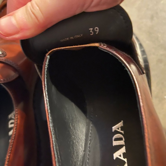 Prada Brown Leather Penny Loafers with Logo Plaque - Picture 6 of 8